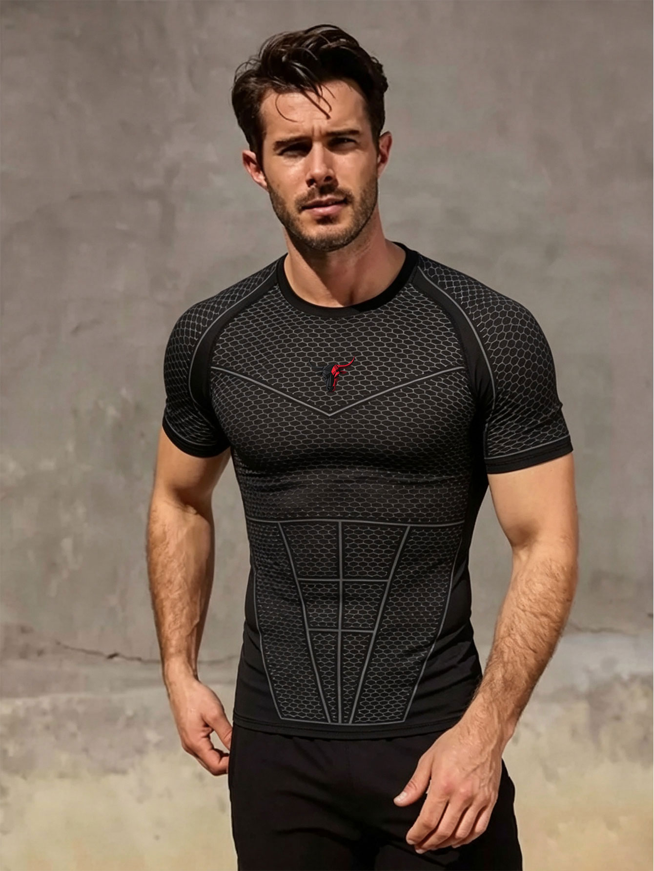 Outdoor Sport.Hub - Maglietta a Compressione Stampata da Uomo
