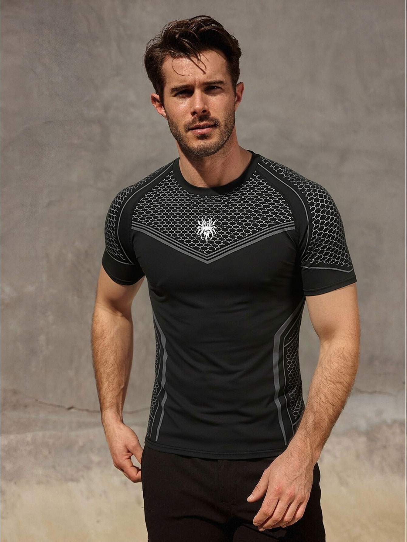 Outdoor Sport.Hub - Maglietta a Compressione Stampata da Uomo